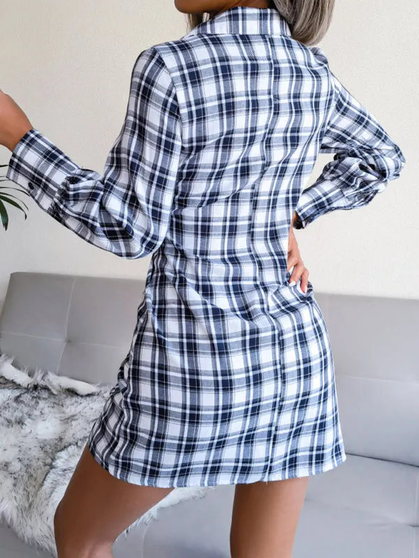 Women's Plaid Tie Front Shirt Dress, Versatile Style for Any Occasion!