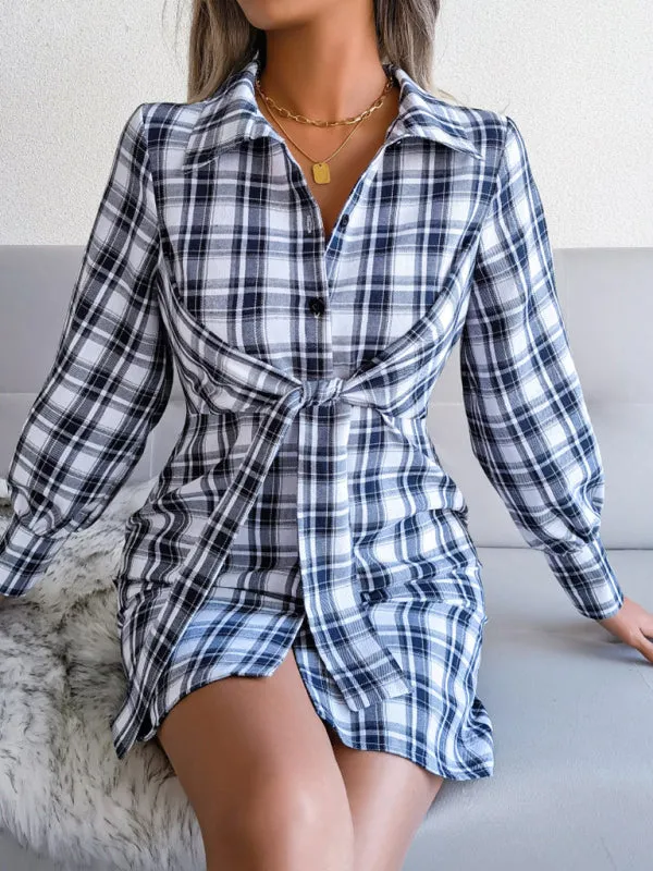 Women's Plaid Tie Front Shirt Dress, Versatile Style for Any Occasion!