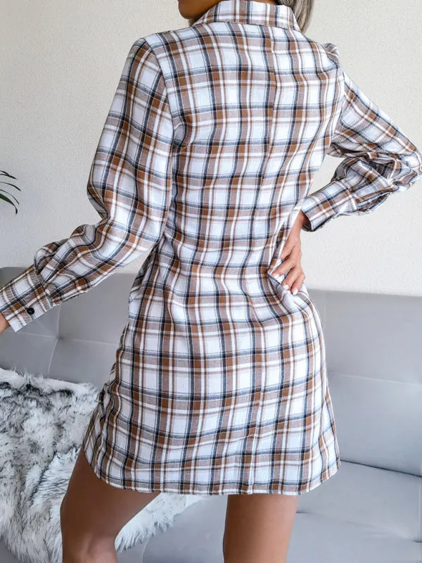 Women's Plaid Tie Front Shirt Dress, Versatile Style for Any Occasion!