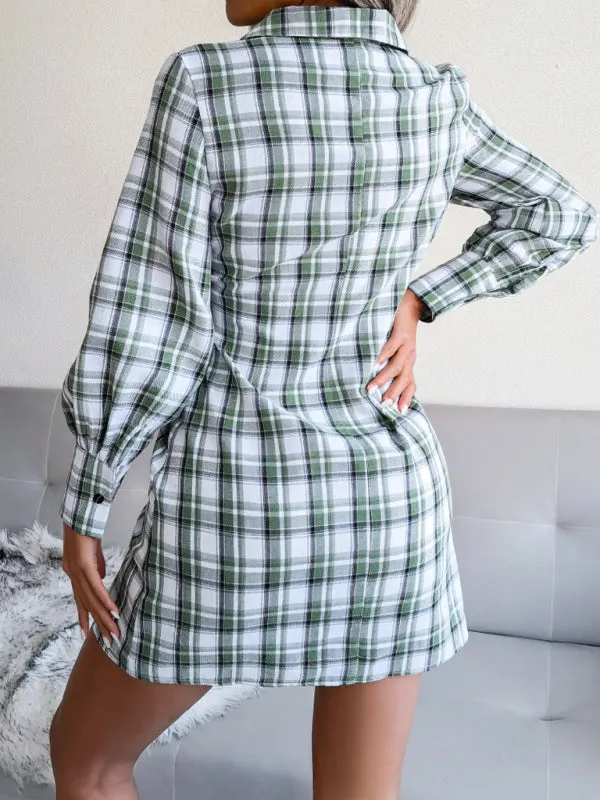 Women's Plaid Tie Front Shirt Dress, Versatile Style for Any Occasion!